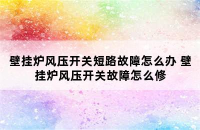 壁挂炉风压开关短路故障怎么办 壁挂炉风压开关故障怎么修